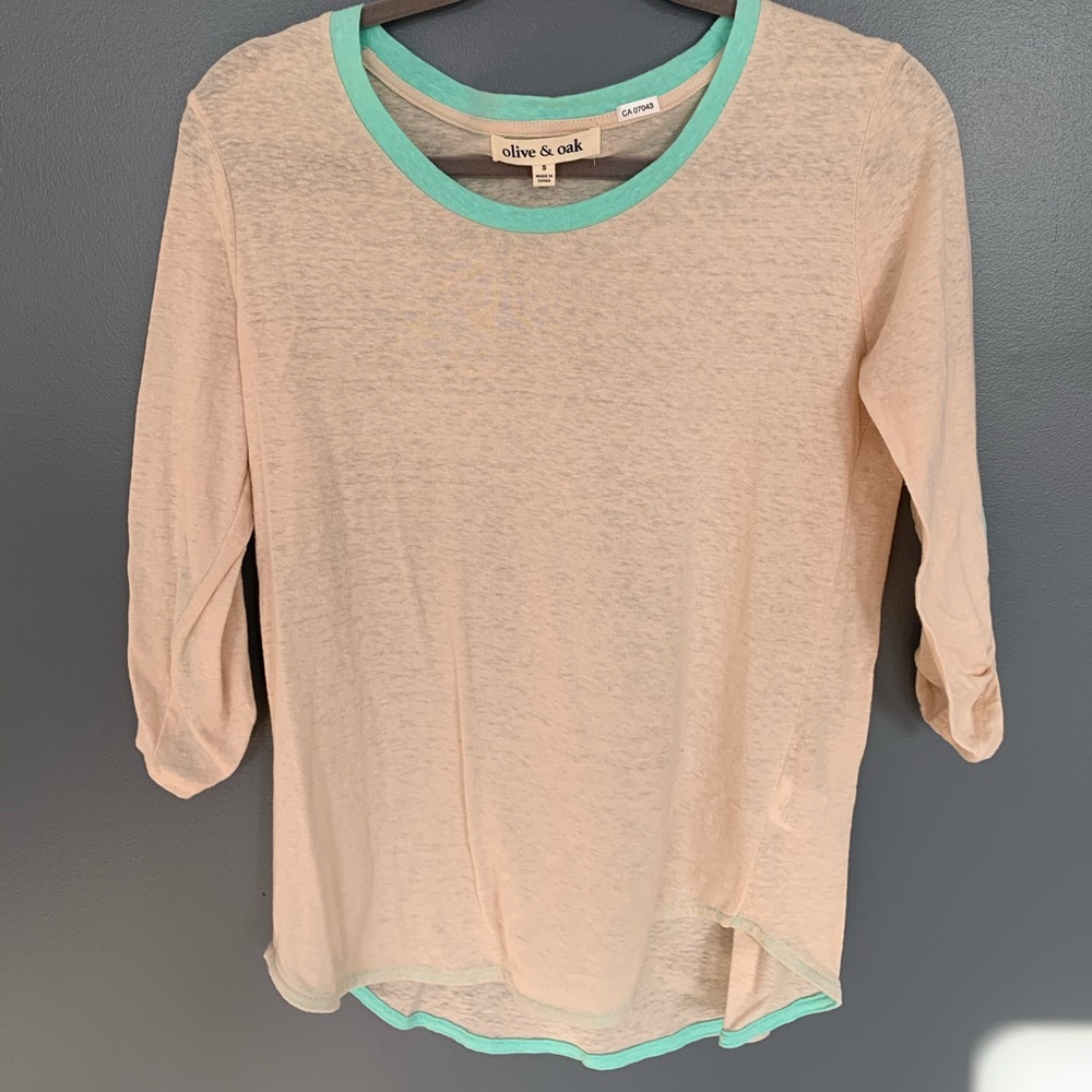 Olive & Oak Long Sleeve Top Cream & Teal Size S